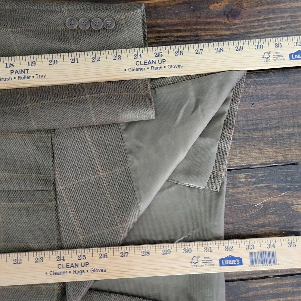 Tasso Elba Men's Sport Coat Blazer Two Button Olive Plaid Silk‎ Camel hair 42L